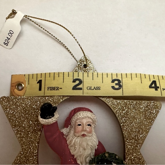 Gold Glitter Star Christmas Ornament with Santa Holding Wreath - Picture 6 of 6